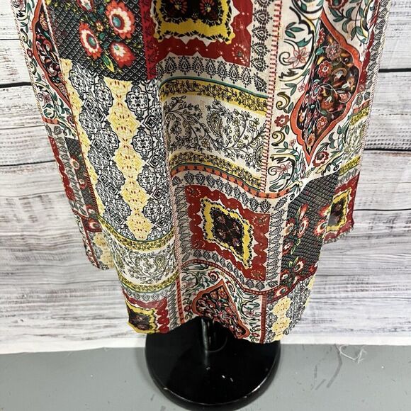 Tahari Dress size Small Orange Blue Gold Floral Paisley Boho Sheer Trapeze Boho - Picture 13 of 16